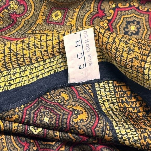 Vintage Echo traditional design silk scarf black gold red 30” square - Picture 4 of 7
